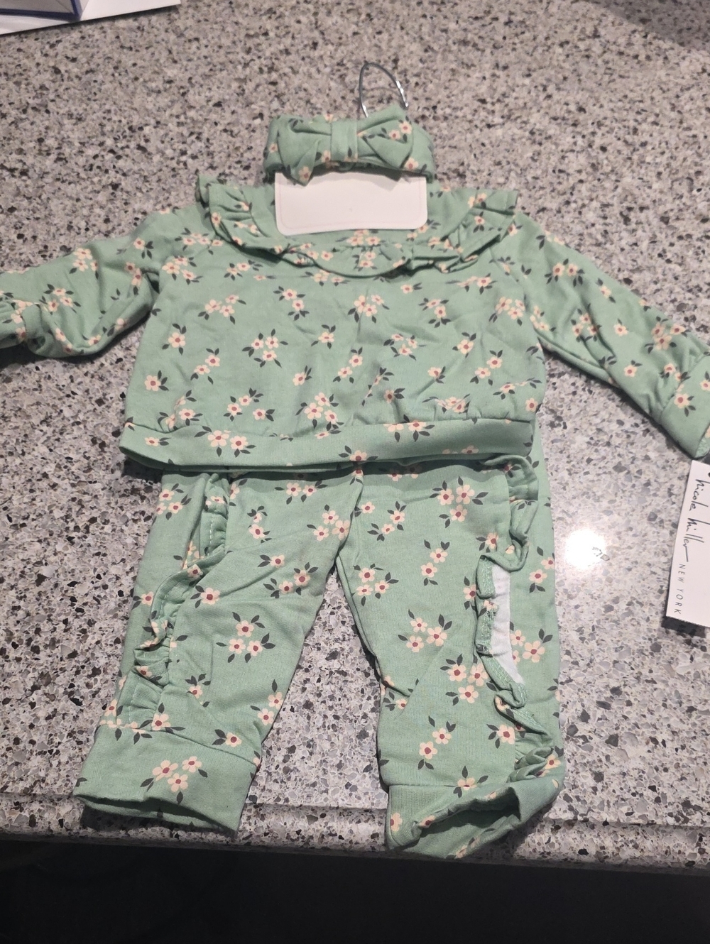 Nicole Miller Mint Green Floral Ruffle Pajama Set with Headband